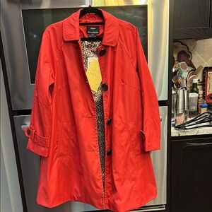 Jones New York‎ Red Trench Coat Vibrant Knee-Length
